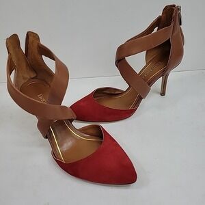 ENZO ANGIOLINI Women's Multicolor Heels Sz 6.5 M Red Velvet Suede Leather Preppy